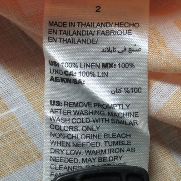 Chicos No Iron Linen Button Up Top Size L 2 Yellow White Geometric 3/4 Sleeve - Picture 7 of 8